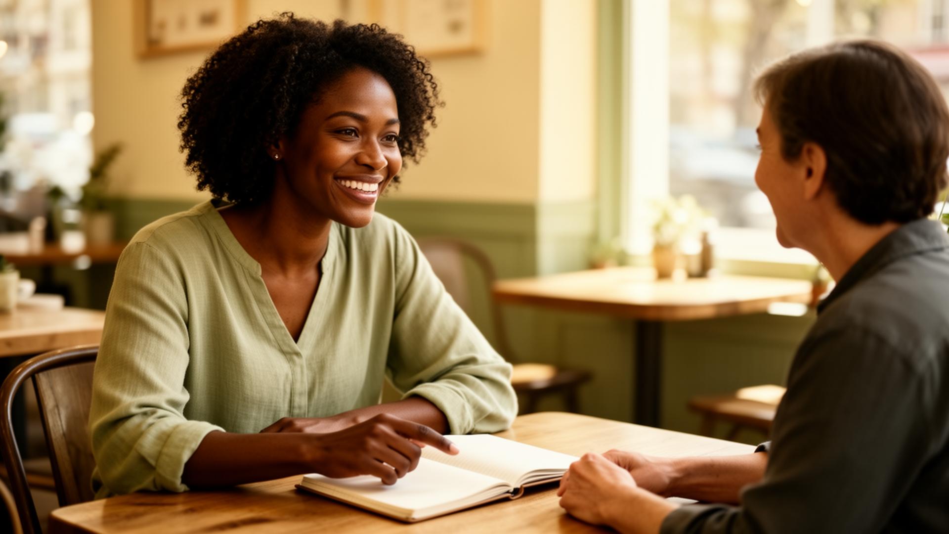 The Finance Lady meeting with a client over coffee